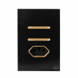 Conjunto Interruptor Duplo Simples + Tomada 10a 4x2 - Novara Glass Preto Brilhante Gold